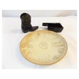 Frankoma Boot, Oklahoma Ashtray, Plate