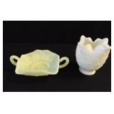 Fenton Light Green, White Glass Pieces (2)