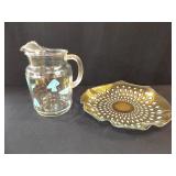 Blue Gold Glass Pitcher, Platter (2)