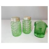 Green Glass Salt & Pepper, Toothpick Holder