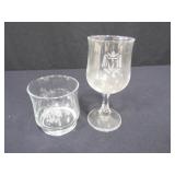 9 Stemware Glasses w/"M" Marking, 11 Small Glasses