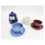 Tea Cups & Blue Jar, 3 Dessert Plates