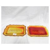 (2) Amber Serving Trays