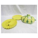Corn Bowl (has chip), 2 Yellow Serving Trays