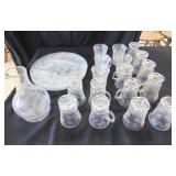 Clear Glass Platters, Pitcher, Pineapple Pattern