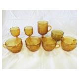 Amber Tiara Glass Plates, Glasses, Candy Dish