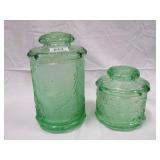 Green Tiara Glass Jars w/Lids