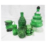 Green Glass Pieces - Plates, Sugar Bowl, Bowls