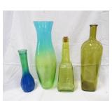 Misc. Decorative Green Glass Vases, Candy Dish