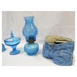 Blue Glass Decorative Glassware - Pitcher, Bell