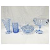 Blue Glass Candy Dishes, Vase, Pitcher