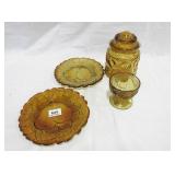 Amber Glass Plates, Candy Dish, Stemmed Sherbet