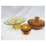 Amber Glass Cake Stand, Candy Dishes