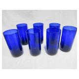7 Blue Drinking Glasses, 5 Bowls, 2 Candle