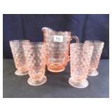 Pink Pitcher and (4) Glasses
