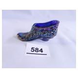 Blue Carnival Glass Slipper