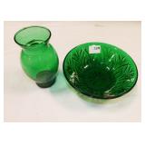 Green Glassware-Bowl & Vase