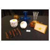 Blue Glass Dish, Gift Cup, Blown Egg, Vase