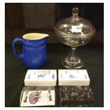 Candy Dish-lid has purple cast, 2 Pewter Sets