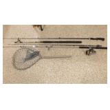 Fishing Poles, 1 w/reel, fishing net