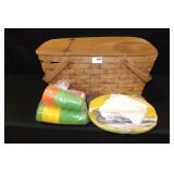 Picnic Basket w/Plastic dishes & cups