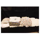 Tablecloths - 11 total, 1 rug, 1 dishtowel