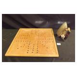 GE electric sad iron, wooden game board