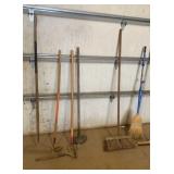 Garden tools and brooms