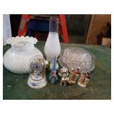 Clock, figurines, lamp shades, etc