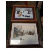 Kids playing hockey print and winter farm print