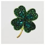 Green Crystal 4 Leaf Clover Brooch