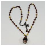 Glass Beads with Agate Pendant Necklace 16 - 18'
