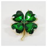 Crystal Brooch Four Leaf Clover Shamrock