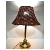Vintage Brass Lamp with Wicker Shade 21' tall