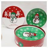 4 Christmas Plates 7.5' in 2 Patterns in Round Box