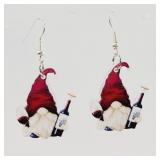 Wine Drinking Gnome Earrings 2D
