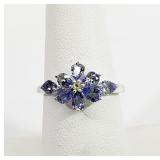 Sterling Silver Tanzanite 1.1ct  Flower Ring Sz 7