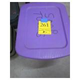 Purple Tote of Shower Supplies