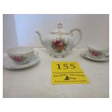 Japan Musical Tea Pot White w/Flowers & Gold Acce