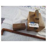 Shoe Shine Box w/Contents & Walking Stick