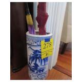 Nice Blue Umbrella Stand w/Umbrellas