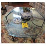 Coffee Table Glass Top w/ Decorative Blue Vase