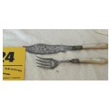 Fork and carving knife with pearl type handle