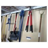 All hanging yard tools, including sweeper, and