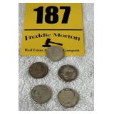 (5) 1964 Kennedy silver half dollars