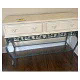 Wood over wrought iron with wood drawers, tall