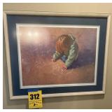 Framed picture of child, chalk, drawing numbered
