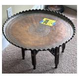 Very unusual copper table with teakwood legs