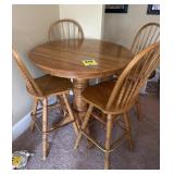 Pedestal table with four swivel bar, chairs, bar