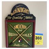 Snooker and billiard tables sign upstairs